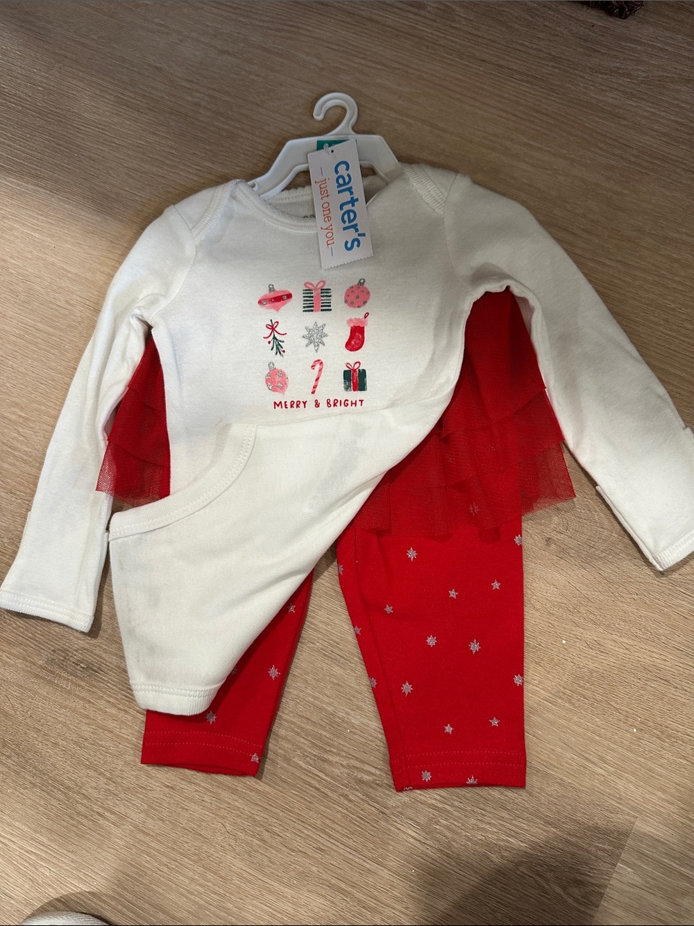 Carter's Christmas "Merry & Bright" Outfit Girls Red Tutu Leggings Onesie NWT